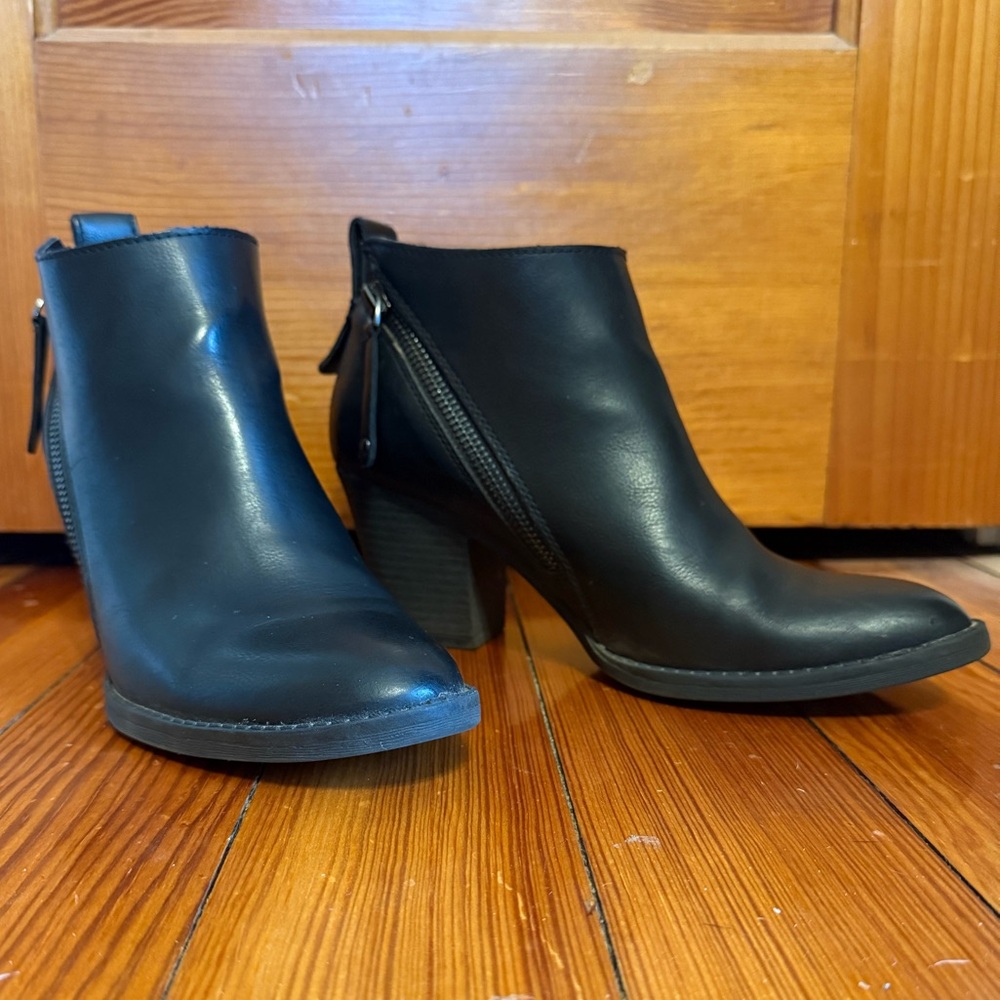 Jameson Black Faux Leather Ankle Boots